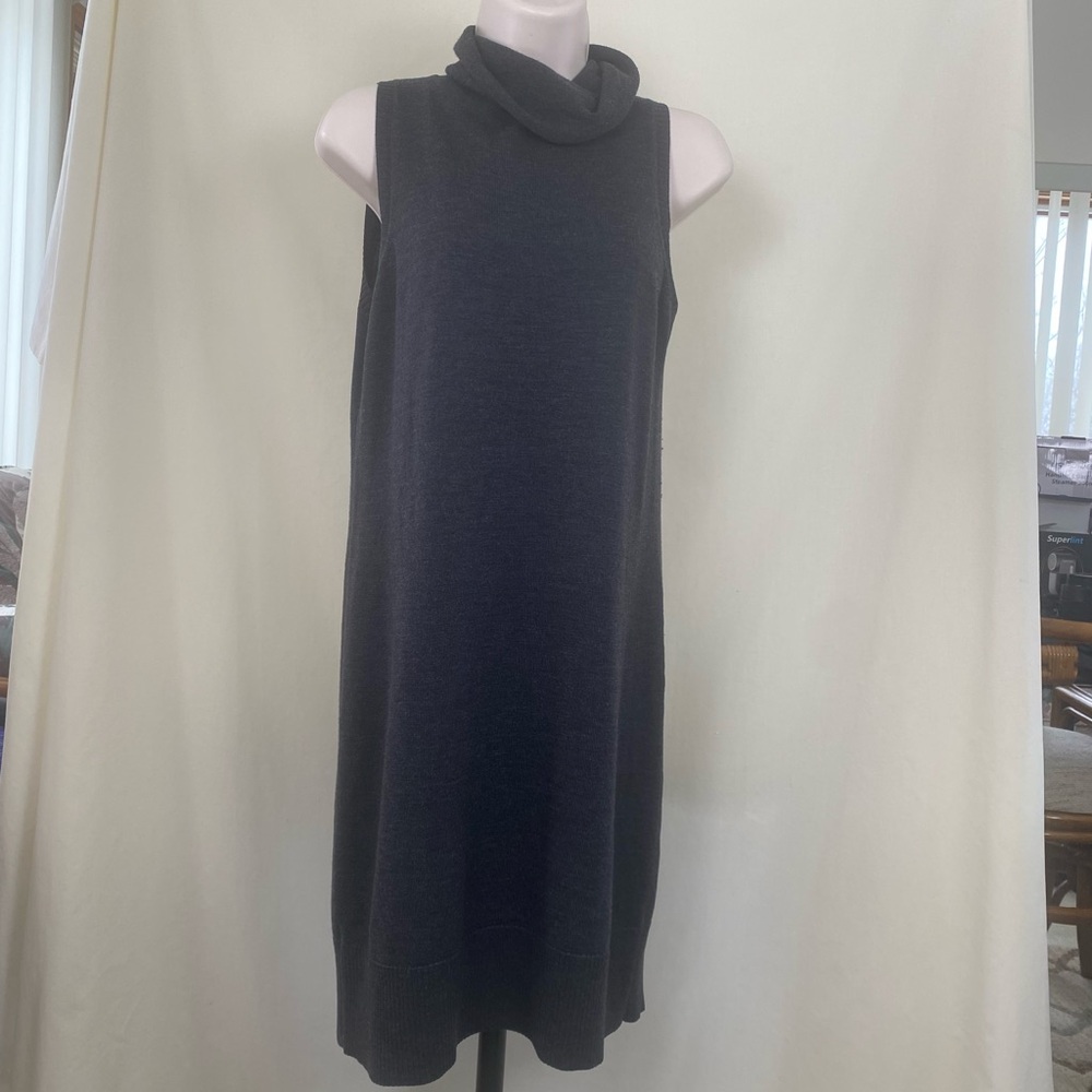 Ann Taylor Dark Gray 100% Extra Fine Merino Wool Sleeveless Cowl Sweater Dress S